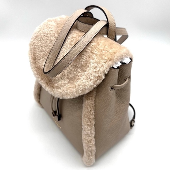 Kate Spade Medium Flap Fur Faux Shearling Backpack Tan - Picture 7 of 10